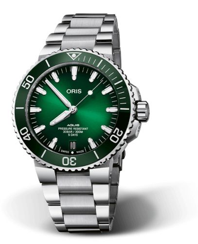 Oris Aquis Date Calibre 400 43.5 Paslanmaz Çelik / Yeşil / Bilezik, referans 01 400 7763 4157-07 8 24 09PEB