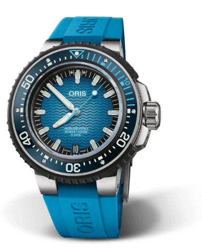Oris AquisPro 4000M Titanyum / Mavi / Kauçuk 49.5mm, referans 01 400 7777 7155-Set