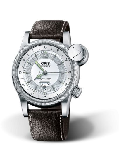 Oris Flight Timer² Day Date Paslanmaz Çelik / Gümüş / Leather 42mm, referans 01 635 7568 4061-07 5 21 55