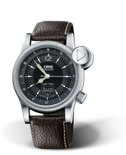 Oris Flight Timer² Day Date Paslanmaz Çelik / Siyah / Leather 42mm, referans 01 635 7568 4064-07 5 21 55