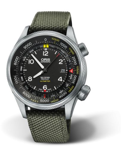Oris Big Crown ProPilot Altimeter Feet / Yeşil Textile 47mm, referans 01 733 7705 4134-Set 5 23 14FC