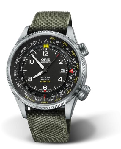 Oris Big Crown ProPilot Altimeter Meter / Yeşil Textile 47mm, referans 01 733 7705 4164-Set 5 23 14FC
