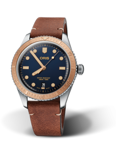 Oris Divers Sixty-Five 40 Paslanmaz Çelik / Bronze / Mavi / Calf, referans 01 733 7707 4355-07 5 20 45