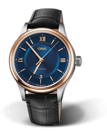 Oris Classic Date 42 Paslanmaz Çelik - Pembe Altın / Mavi, referans 01 733 7719 4375-07 5 20 35