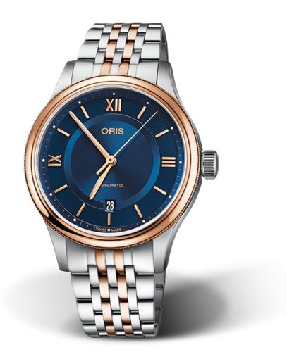 Oris Classic Date 42 Paslanmaz Çelik - Pembe Altın / Mavi / Bilezik, referans 01 733 7719 4375-07 8 20 12