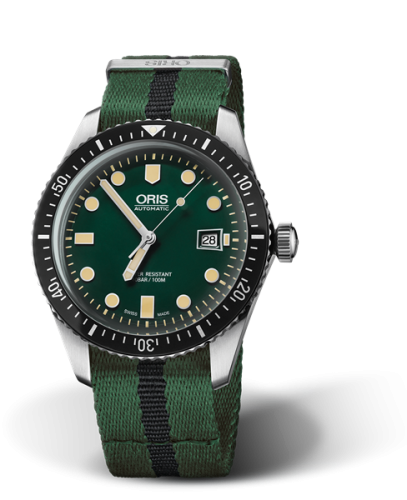 Oris Divers Sixty-Five 42 Paslanmaz Çelik / Yeşil / NATO, referans 01 733 7720 4057-07 5 21 25FC