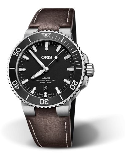 Oris Aquis Date 43.5 Paslanmaz Çelik / Matte Siyah / Calf, referans 01 733 7730 4124-07 5 24 10EB