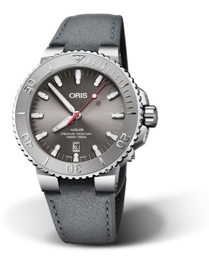 Oris Aquis Date 43.5 Relief Paslanmaz Çelik / Gri / Leather, referans 01 733 7730 4153-07 5 24 11EB