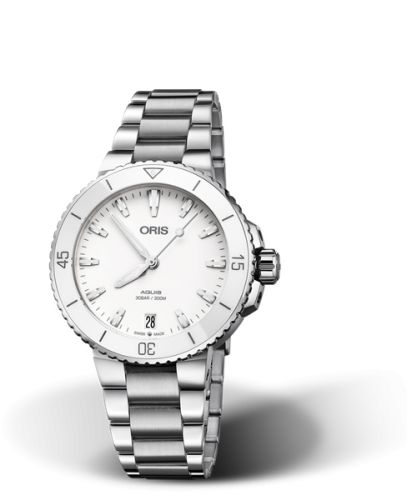 Oris Aquis Date 36.5 Paslanmaz Çelik / Beyaz / Bilezik, referans 01 733 7731 4151-07 8 18 05P