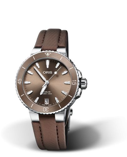 Oris Aquis Date 36.5 Paslanmaz Çelik / Kahverengi / Textile, referans 01 733 7731 4156-07 3 18 01FC