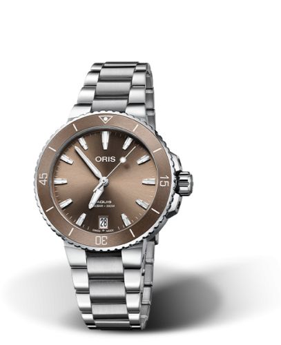 Oris Aquis Date 36.5 Paslanmaz Çelik / Kahverengi / Bilezik, referans 01 733 7731 4156-07 8 18 05P