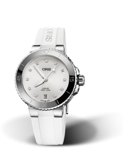 Oris Aquis Date 36.5 Paslanmaz Çelik / Beyaz - Elmas / Kauçuk, referans 01 733 7731 4191-07 4 18 63FC