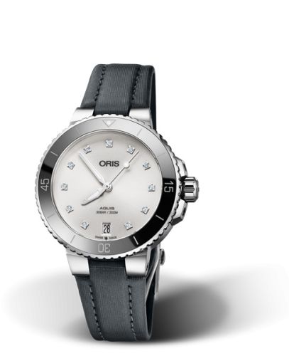 Oris Aquis Date 36.5 Paslanmaz Çelik / Beyaz - Elmas / Textile, referans 01 733 7731 4191-07 5 18 45FC