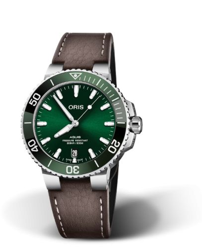 Oris Aquis Date 39.5 Paslanmaz Çelik / Yeşil / Calf, referans 01 733 7732 4157-07 5 21 10FC