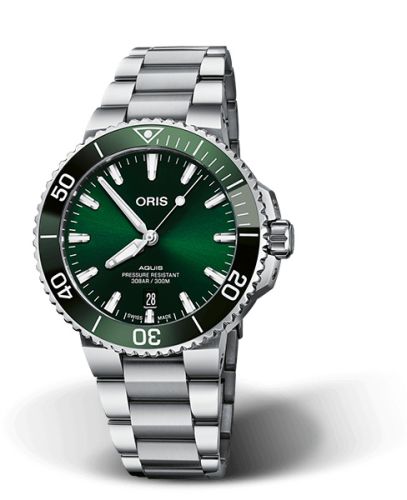 Oris Aquis Date 41.5 Paslanmaz Çelik / Yeşil / Bilezik, referans 01 733 7766 4157-07 8 22 05PEB