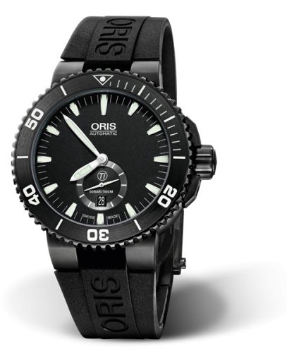 Oris Aquis Titan Small Second - Date Titanyum - DLC / Siyah / Kauçuk, referans 01 739 7674 7754-07 4 26 34BTE