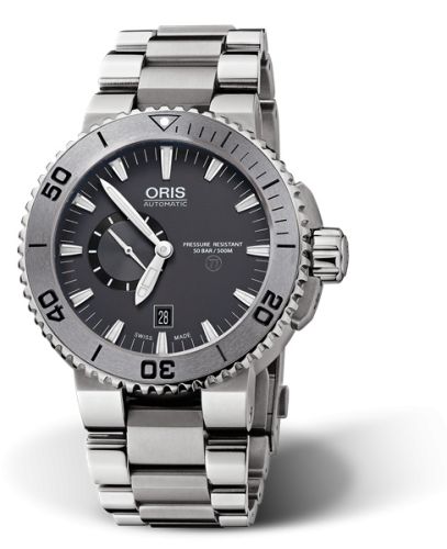 Oris Aquis Titan Small Second - Date Titanyum  / Gri / Bilezik, referans 01 743 7664 7253-07 8 26 75PEB