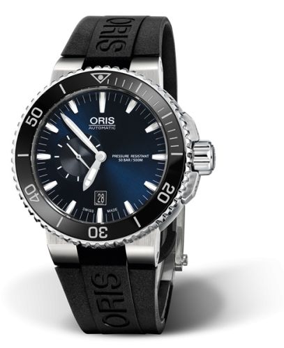 Oris Aquis Küçük Saniye Date 46 Paslanmaz Çelik / Mavi / Kauçuk, referans 01 743 7673 4135-07 4 26 34EB