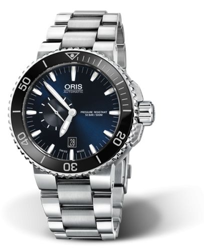 Oris Aquis Küçük Saniye Date 46 Paslanmaz Çelik / Mavi / Bilezik, referans 01 743 7673 4135-07 8 26 01PEB