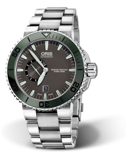 Oris Aquis Küçük Saniye Date 46 Paslanmaz Çelik / Gri / Bilezik, referans 01 743 7673 4157-07 8 26 01PEB
