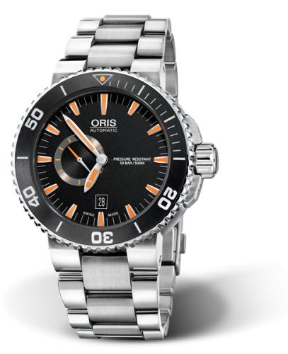Oris Aquis Küçük Saniye Date 46 Paslanmaz Çelik / Siyah / Bilezik, referans 01 743 7673 4159-07 8 26 01PEB