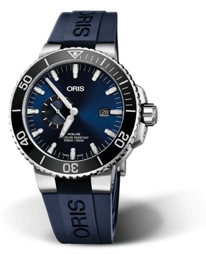 Oris Aquis Küçük Saniye Date 45.5 Paslanmaz Çelik / Mavi / Kauçuk, referans 01 743 7733 4135-07 4 24 65EB