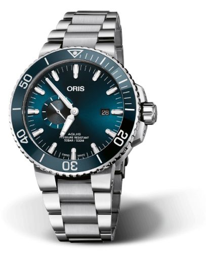 Oris Aquis Küçük Saniye Date 45.5 Paslanmaz Çelik / Mavi / Bilezik, referans 01 743 7733 4155-07 8 24 05PEB