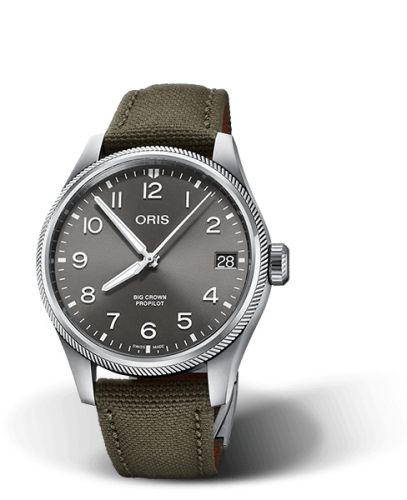 Oris Big Crown ProPilot Big Date Paslanmaz Çelik / Gri / Fabric 41mm, referans 01 751 7761 4063-07 3 20 03LC