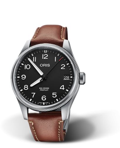 Oris Big Crown ProPilot Big Date Paslanmaz Çelik / Siyah / Leather 41mm, referans 01 751 7761 4164-07 6 20 07LC