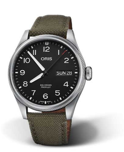Oris Big Crown ProPilot Big Day Date Paslanmaz Çelik / Siyah / Fabric 44mm, referans 01 752 7760 4164-07 3 22 02LC