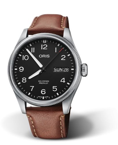 Oris Big Crown ProPilot Big Day Date Paslanmaz Çelik / Siyah / Leather 44mm, referans 01 752 7760 4164-07 5 22 07LC