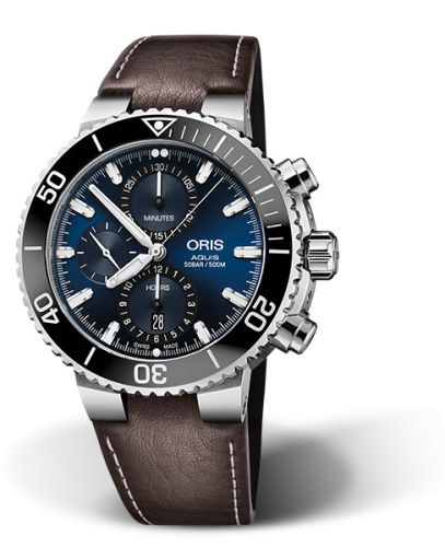 Oris Aquis Chronograph 45.5 Paslanmaz Çelik / Mavi / Calf, referans 01 774 7743 4155-07 5 24 10EB