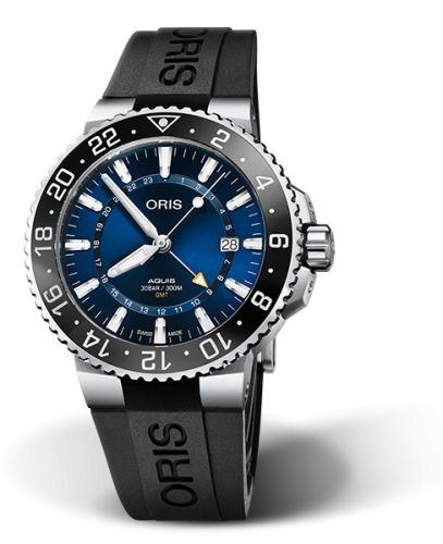 Oris Aquis GMT 43.5 Paslanmaz Çelik / Mavi / Kauçuk, referans 01 798 7754 4135-07 4 24 64EB