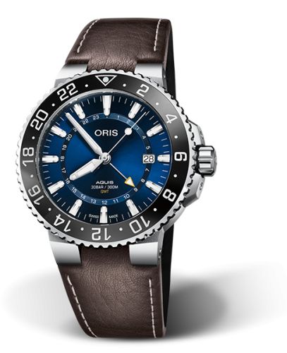 Oris Aquis GMT 43.5 Paslanmaz Çelik / Mavi / Calf, referans 01 798 7754 4135-07 5 24 10EB