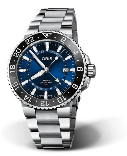 Oris Aquis GMT 43.5 Paslanmaz Çelik / Mavi / Bilezik, referans 01 798 7754 4135-07 8 24 05PEB