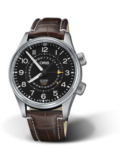 Oris Big Crown ProPilot Alarm Paslanmaz Çelik / Siyah / Alligator 44mm, referans 01 910 7745 4084-Set LS