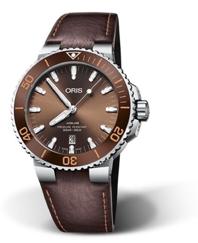 Oris Aquis Date 43.5 Paslanmaz Çelik / Kahverengi / Calf, referans 01 733 7730 4152-07 5 24 12EB