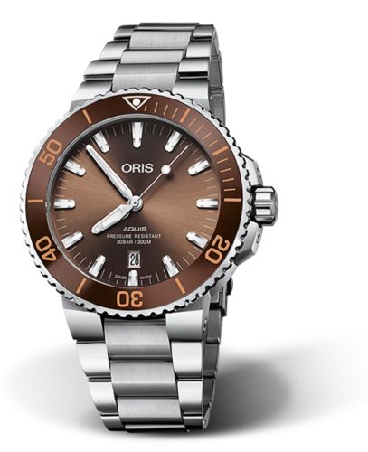 Oris Aquis Date 43.5 Paslanmaz Çelik / Kahverengi / Bilezik, referans 01 733 7730 4152-07 8 24 05PEB