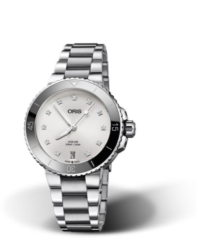 Oris Aquis Date 36.5 Paslanmaz Çelik / Beyaz - Elmas / Bilezik, referans 01 733 7731 4191-07 8 18 05P