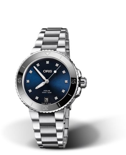 Oris Aquis Date 36.5 Paslanmaz Çelik / Mavi - Elmas / Bilezik, referans 01 733 7731 4195-07 8 18 05P