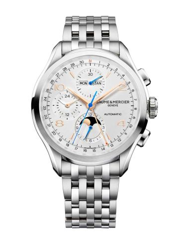 Baume &amp; Mercier Clifton Chronograph Complete Calendar Stainless Steel / Silver / Bracelet, reference 10279