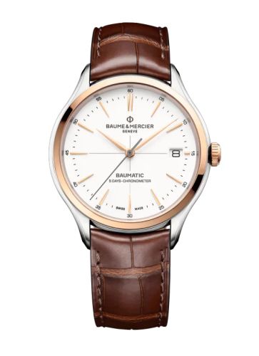 Clifton Baumatic Stainless Steel / Red Gold / White / Strap / COSC