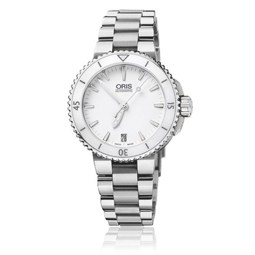 Oris Aquis Date 36 Paslanmaz Çelik / Beyaz / Bilezik, referans 01 733 7652 4156-07 8 18 01P