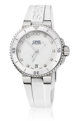 Oris Aquis Date 36 Paslanmaz Çelik / Beyaz - Elmas / Kauçuk, referans 01 733 7652 4191-07 4 18 31