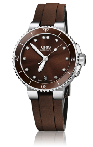 Oris Aquis Date Elmass 36 Paslanmaz Çelik / Kahverengi - Elmas / Kauçuk, referans 01 733 7652 4192-07 5 18 12FC