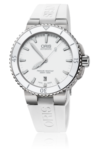 Oris Aquis Date 40 Paslanmaz Çelik / Beyaz / Kauçuk, referans 01 733 7676 4156-07 4 21 31