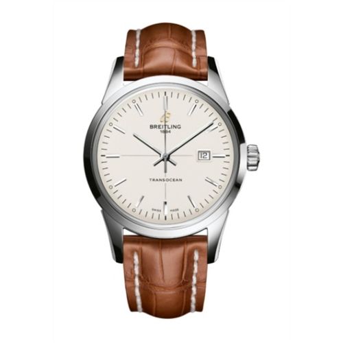 Breitling Transocean Date Paslanmaz Çelik / Gümüş / Croco / Pin 43mm, referans A1036012/G721/737P/A20BA.1