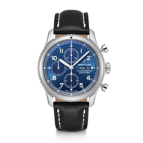 Navitimer 8 Chronograph 43 Paslanmaz Çelik / Mavi / Siyah Calf