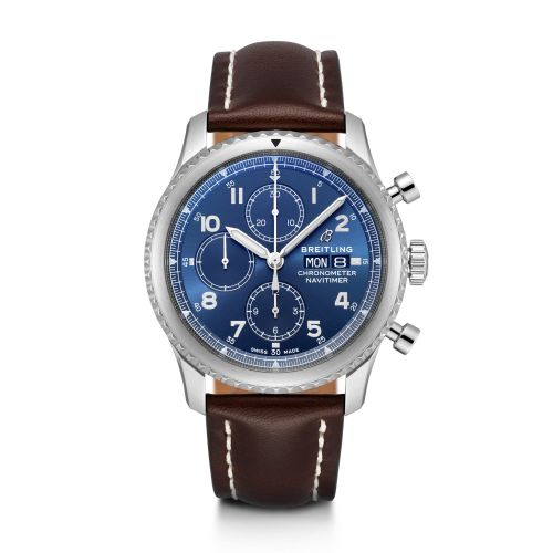 Navitimer 8 Chronograph 43 Paslanmaz Çelik / Mavi / Kahverengi Calf