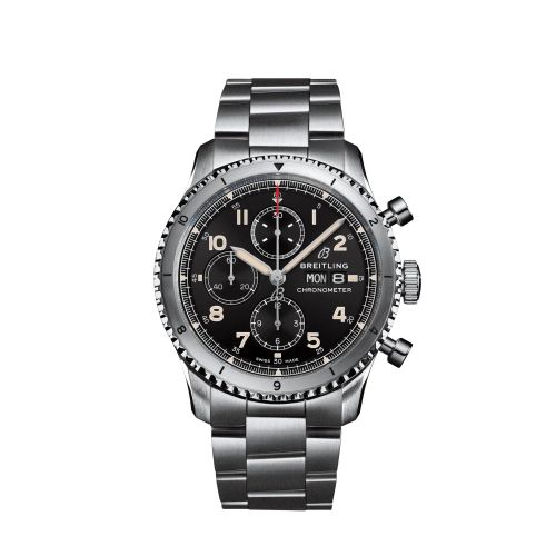 Aviator 8 Chronograph 43 Paslanmaz Çelik / Siyah / Bilezik